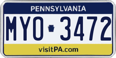PA license plate MYO3472