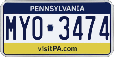 PA license plate MYO3474