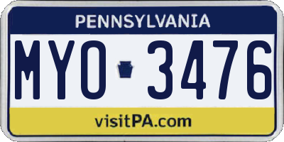 PA license plate MYO3476