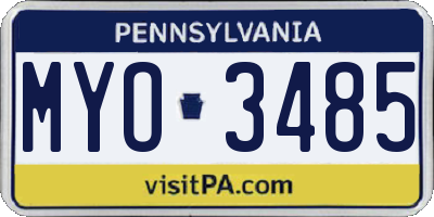 PA license plate MYO3485