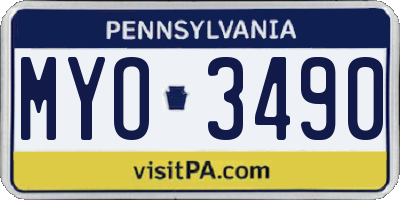 PA license plate MYO3490