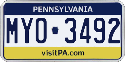 PA license plate MYO3492