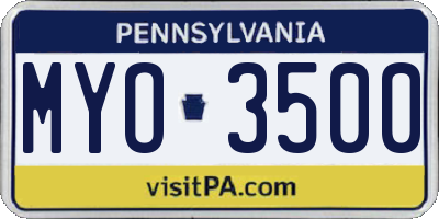 PA license plate MYO3500