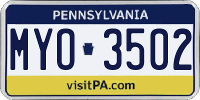 PA license plate MYO3502