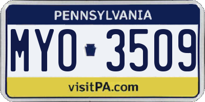 PA license plate MYO3509
