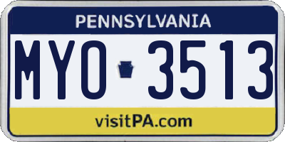 PA license plate MYO3513