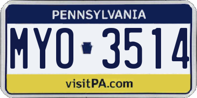 PA license plate MYO3514