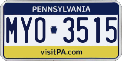 PA license plate MYO3515
