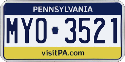 PA license plate MYO3521