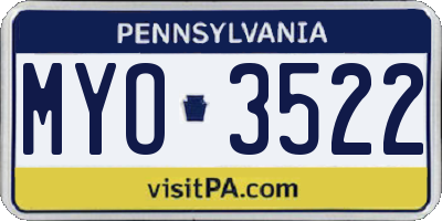PA license plate MYO3522