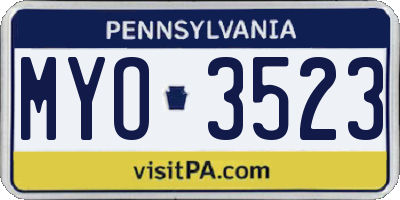 PA license plate MYO3523