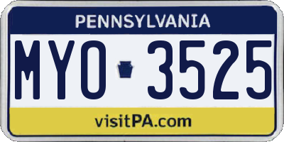 PA license plate MYO3525