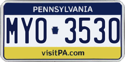 PA license plate MYO3530