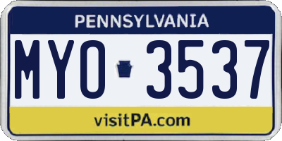 PA license plate MYO3537