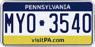 PA license plate MYO3540