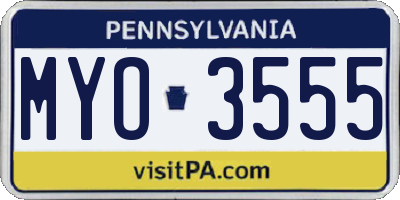 PA license plate MYO3555