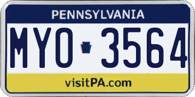 PA license plate MYO3564