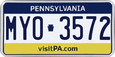 PA license plate MYO3572