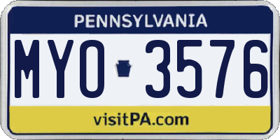 PA license plate MYO3576