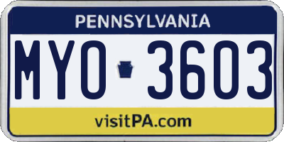 PA license plate MYO3603