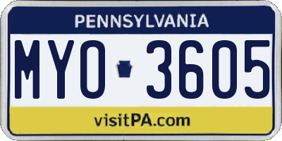 PA license plate MYO3605