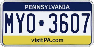 PA license plate MYO3607
