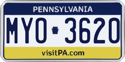 PA license plate MYO3620