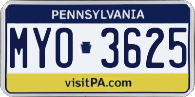 PA license plate MYO3625