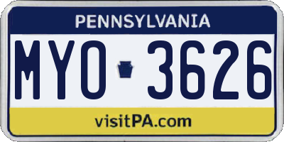 PA license plate MYO3626