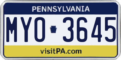 PA license plate MYO3645