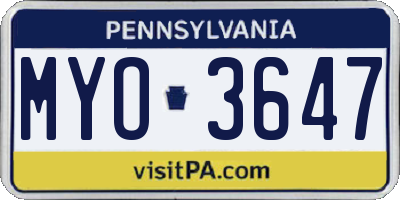 PA license plate MYO3647
