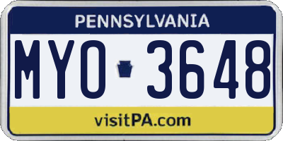 PA license plate MYO3648