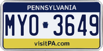 PA license plate MYO3649