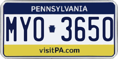 PA license plate MYO3650