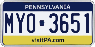 PA license plate MYO3651