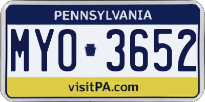 PA license plate MYO3652