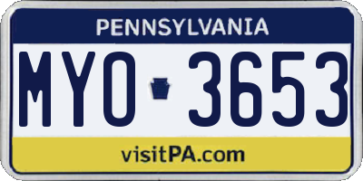 PA license plate MYO3653