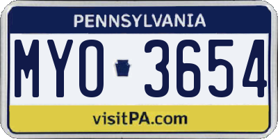 PA license plate MYO3654