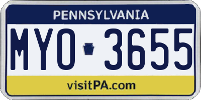 PA license plate MYO3655