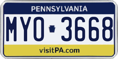 PA license plate MYO3668