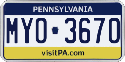 PA license plate MYO3670