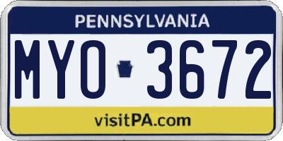 PA license plate MYO3672