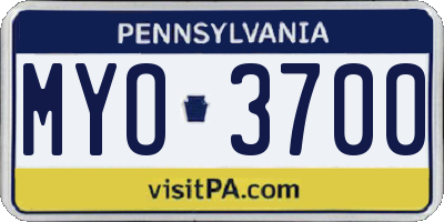 PA license plate MYO3700