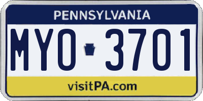 PA license plate MYO3701