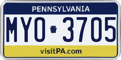 PA license plate MYO3705