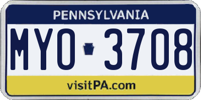PA license plate MYO3708