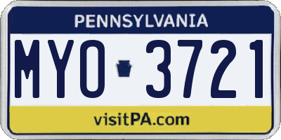 PA license plate MYO3721