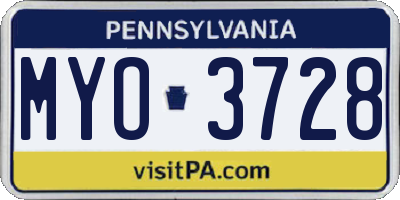 PA license plate MYO3728