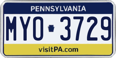 PA license plate MYO3729