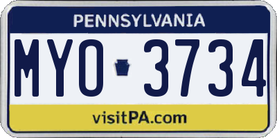 PA license plate MYO3734